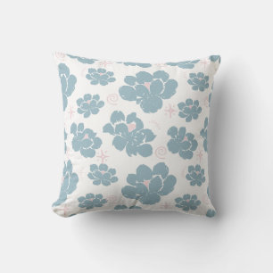 Blue and Pink Neutral Floral Flower Pattern Pillow