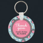 Blue and Pink Owl Birthday Thank You Keychain<br><div class="desc">Give your guests something special to remember. Customized key chain with cute night owl cartoon as thank you gift for your sleepover party. Pink and blue owl cartoon.</div>
