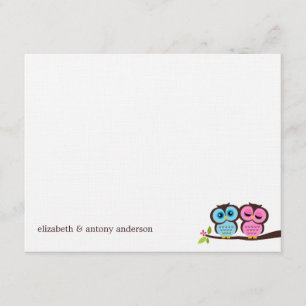 Blue and Pink Owls Wedding Invitation