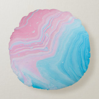 BLUE AND PINK PAINTING ROUND PILLOW