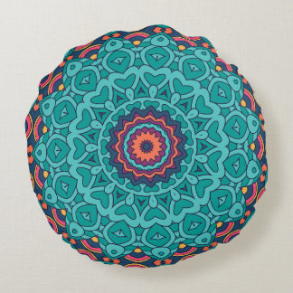 Blue and pink persian style seamless pattern round pillow
