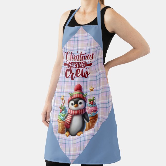 Blue and Pink Plaid Penguin Cupcakes Baking Crew Apron (Insitu)