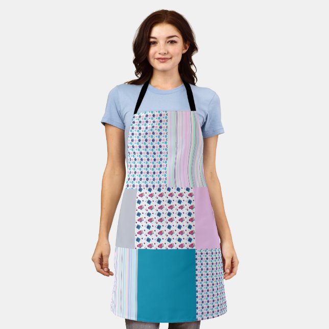 Blue and Pink Pretty Patchwork Design Apron (Worn)