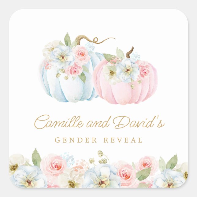 Blue and Pink Pumpkin Gender Reveal  Square Sticker (Front)