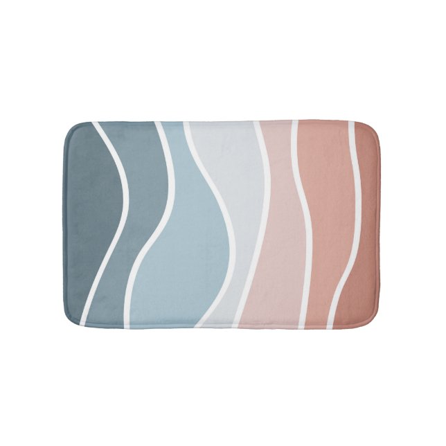 Blue and pink retro style waves design bath mat (Front)