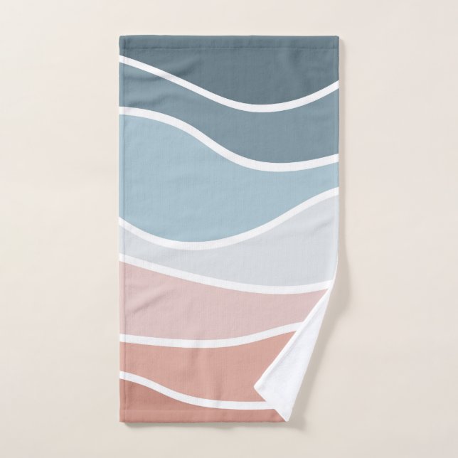 Blue and pink retro style waves design bath towel set (Hand Towel)
