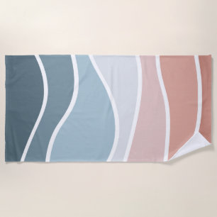 Blue and pink retro style waves design beach towel