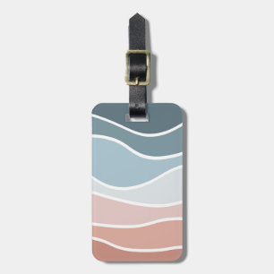 Blue and pink retro style waves design luggage tag