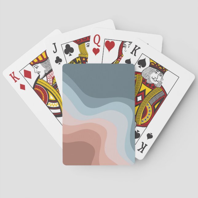 Blue and pink retro style waves playing cards (Back)
