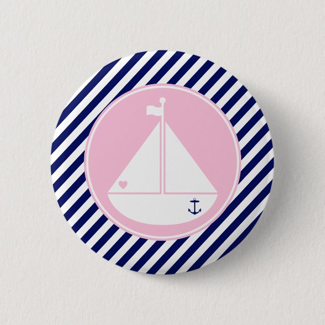 Blue and Pink Sailboat 2 Inch Round Button (Front)