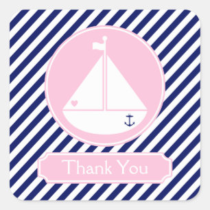 Blue and Pink Sailboat  Thank You Square Sticker