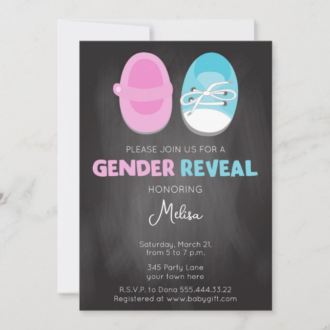 blue and pink shoes gender reveal invitation (Front)