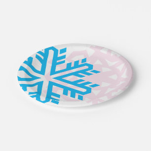 Blue And Pink Snowflake funny elegant Paper Plate