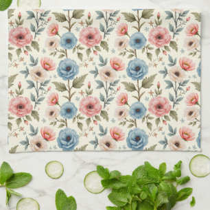 Blue and Pink Spring Floral Fantasy Kitchen Towel