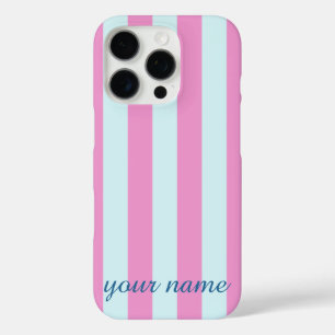 Blue and Pink Striped Customizable Name Phone Case