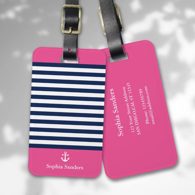 Blue and Pink Striped Nautical Pattern Luggage Tag (Creator Uploaded)