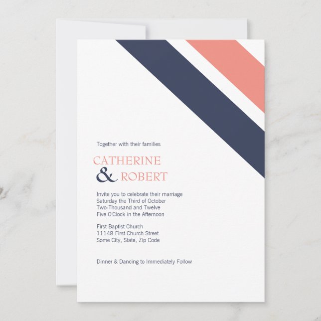 Blue and Pink Striped Wedding Invitation (Front)