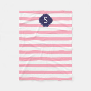 Blue and Pink Stripes Monogram Fleece Blanket