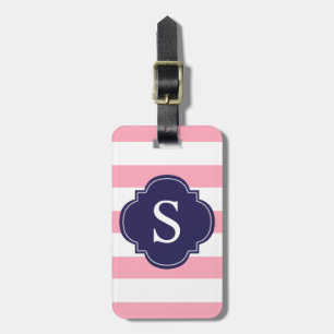 Blue and Pink Stripes Monogram Luggage Tag