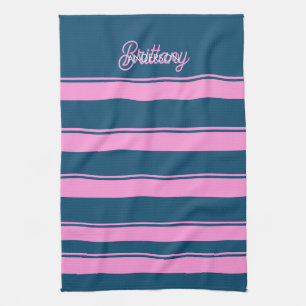 Blue and Pink  Stripes Pattern Personalized  Kitchen Towel