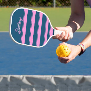 Blue and Pink Stripes Pattern Personalized Pickleball Paddle