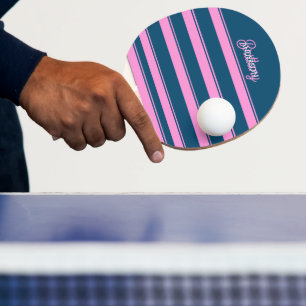 Blue and Pink Stripes Pattern Personalized Ping Pong Paddle