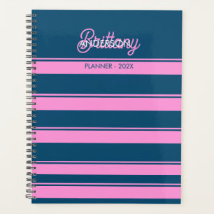 Blue and Pink Stripes Pattern Personalized Planner