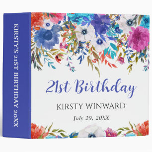 Blue and Pink Summer Flowers Birthday Photo Album Binder