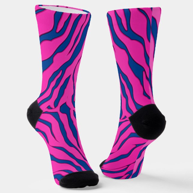 Blue And Pink Tiger Stripes Animal Print2 Socks (Angled)