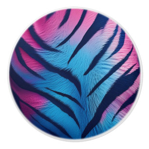 Blue and Pink Tiger Stripes  Ceramic Knob