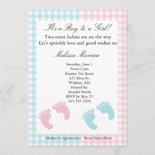 Blue and Pink Twins Sprinkle Shower Invitation