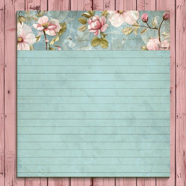 Blue and Pink Vintage Floral Small Notepad (Creator Uploaded)