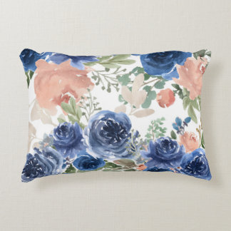 Blue and Pink Watercolor Floral Accent  Accent Pil Pillow
