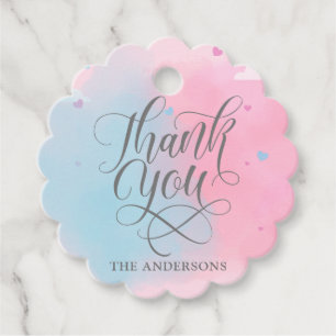 Blue and pink watercolor gender reveal thank you favour tags