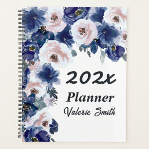 Blue and Pink Watercolor Winter Floral  Planner