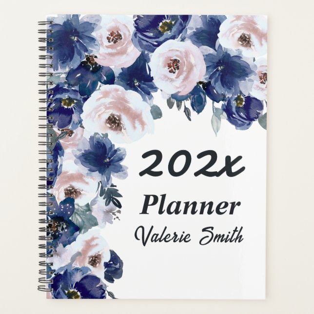 Blue and Pink Watercolor Winter Floral  Planner (Front)