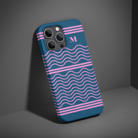 Blue and Pink Wavy Stripes Pattern Monogram