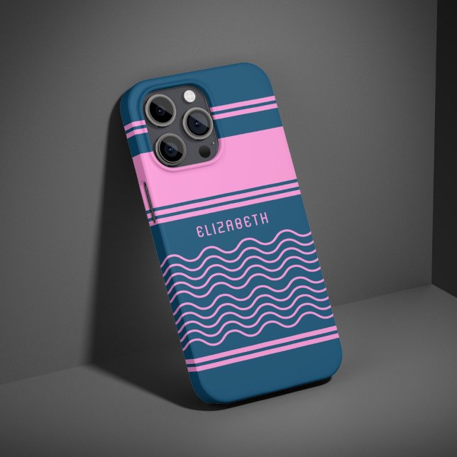 Blue and Pink Wavy Stripes Pattern Monogram Case-Mate iPhone Case (Creator Uploaded)