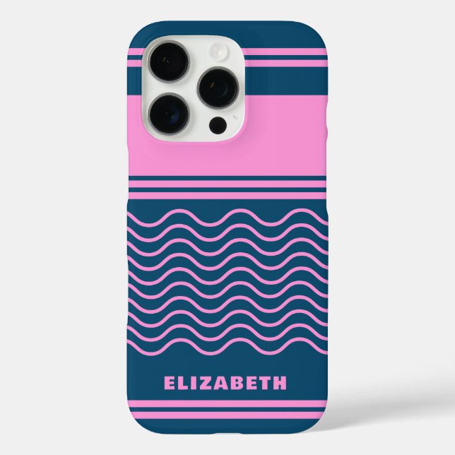 Blue and Pink Wavy Stripes Pattern Personalized  Case-Mate iPhone Case (Back)