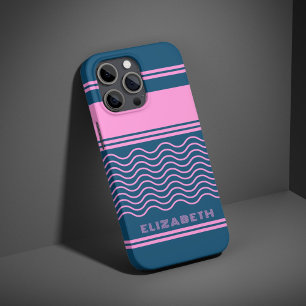 Blue and Pink Wavy Stripes Pattern Personalized  iPhone 16 Pro Case