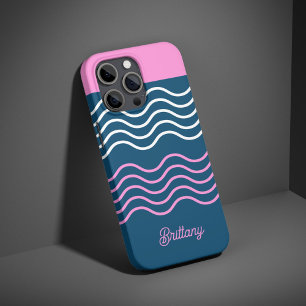 Blue and Pink Wavy Stripes Pattern Personalized  iPhone 16 Pro Case