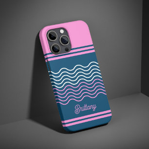 Blue and Pink Wavy Stripes Pattern Personalized  iPhone 16 Pro Case