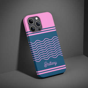 Blue and Pink Wavy Stripes Pattern Personalized  iPhone 16 Pro Case