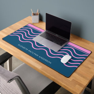 Blue and Pink Wavy Stripes Pattern Personalized  Desk Mat