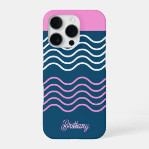 Blue and Pink Wavy Stripes Pattern Personalized  iPhone 16 Pro Case