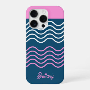 Blue and Pink Wavy Stripes Pattern Personalized  iPhone 16 Pro Case