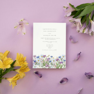 Blue and Pink Wildflower Wedding Invitation