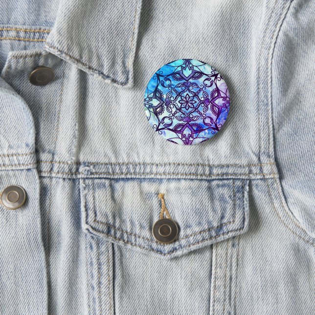 Blue and Purple Abstract Mandala Button (In Situ)