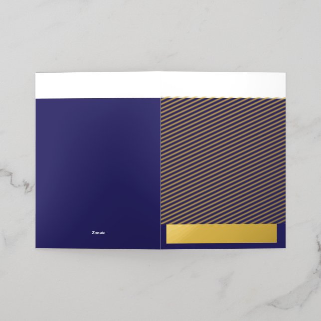 Blue and purple abstract shapes blend together in  foil greeting card (Outside Laydown)