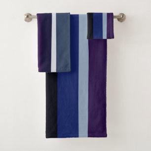 Blue and Purple Abstract Stripes Bath Towel Set